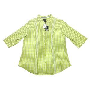 NWT Lane Bryant 18/20 Green White Gingham Ruffles Lace Blouse Top